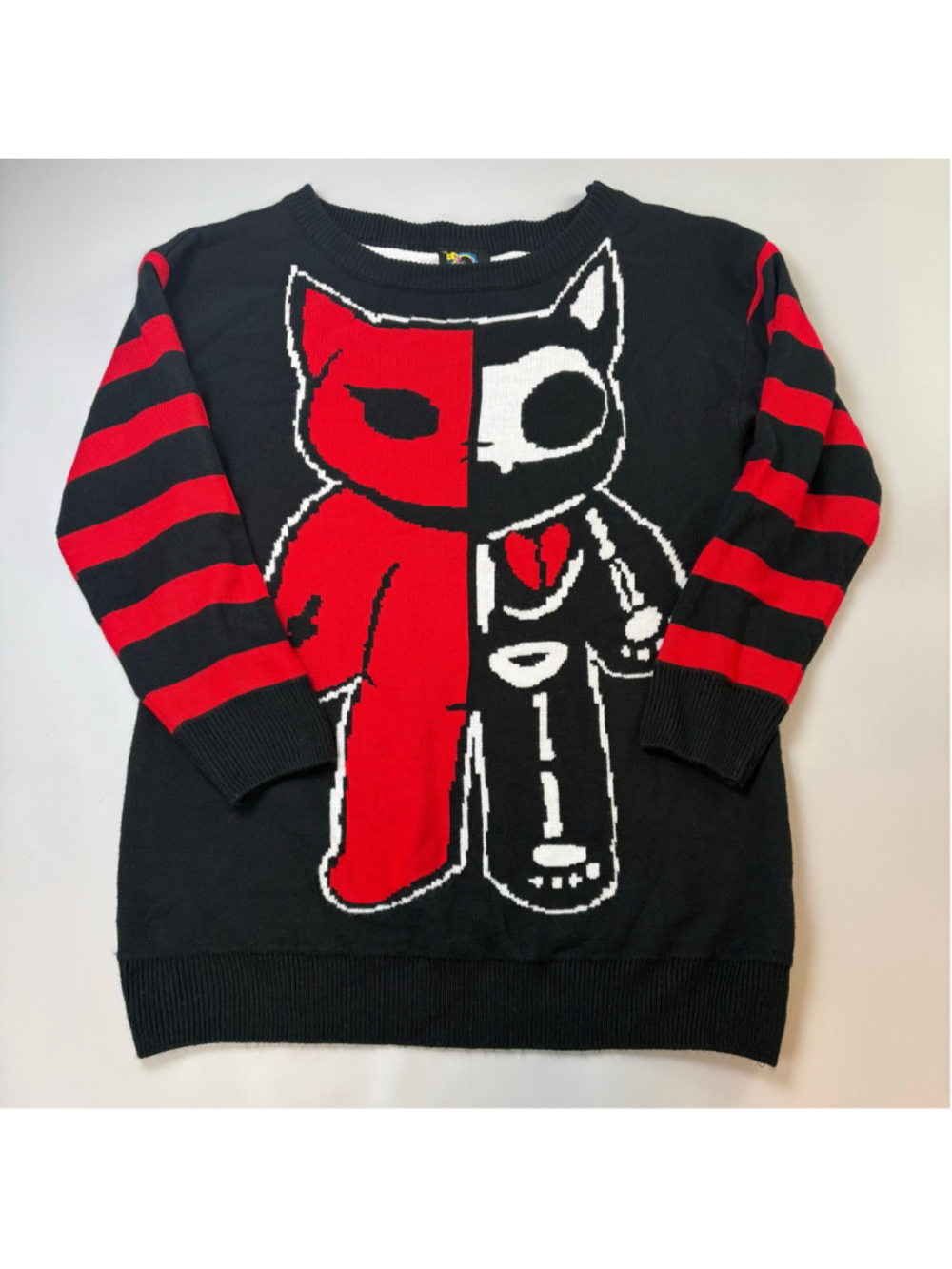 Cupcake Cult Half Dead Cat Sweater M Red Black Mall Goth Scene Skeleton Cat Knit